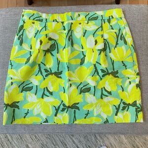 J Crew Basketweave Cotton Lined Bright Lemon Yellow Floral Mini Pockets Skirt